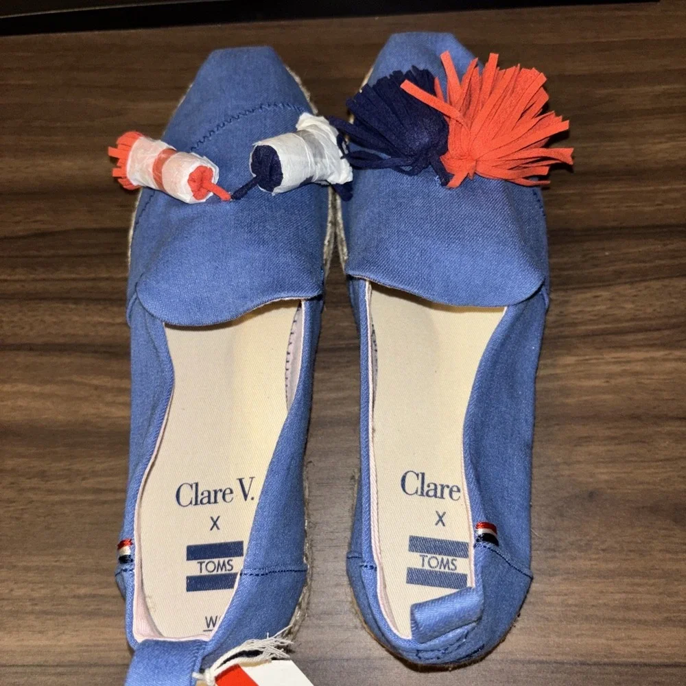 TOMS x Clare V. Sz 8 Deconstructed Alpargata Denim Tassel Espadrille Flats